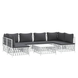 Salon de jardin meuble d'extérieur ensemble de mobilier 7 pièces avec coussins blanc acier 02_0017075