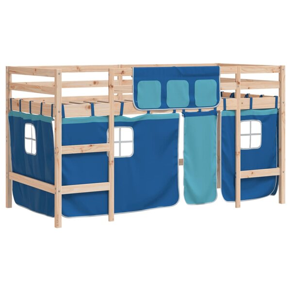 vidaXL Lit mezzanine enfants avec rideaux sans matelas bleu 90x200cm