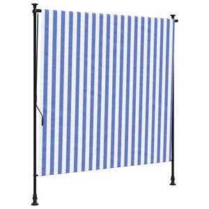 vidaXL Store roulant d'extérieur bleu et blanc 200x270 cm tissu acier