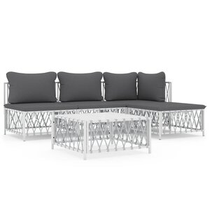 vidaXL Salon de jardin avec coussins 5 Pièces blanc acier