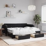 vidaXL Lit de jour avec gigogne et tiroirs noir 80x200 cm velours
