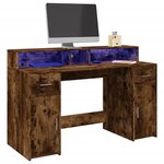 vidaXL Bureau et lumières LED chêne fumé 140x55x91cm bois d'ingénierie