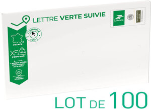 Prêt-à-Poster - Lettre verte suivie - XS - Pochette cartonnée 26 x 16,5 cm – épaisseur 3 cm - Lot de 100