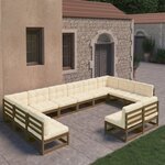 vidaXL Salon de jardin 12 Pièces avec coussins marron miel bois de pin