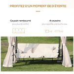 Balancelle de jardin 3 places convertible style colonial grand confort 2 coussins + matelas + moustiquaires inclus noir beige