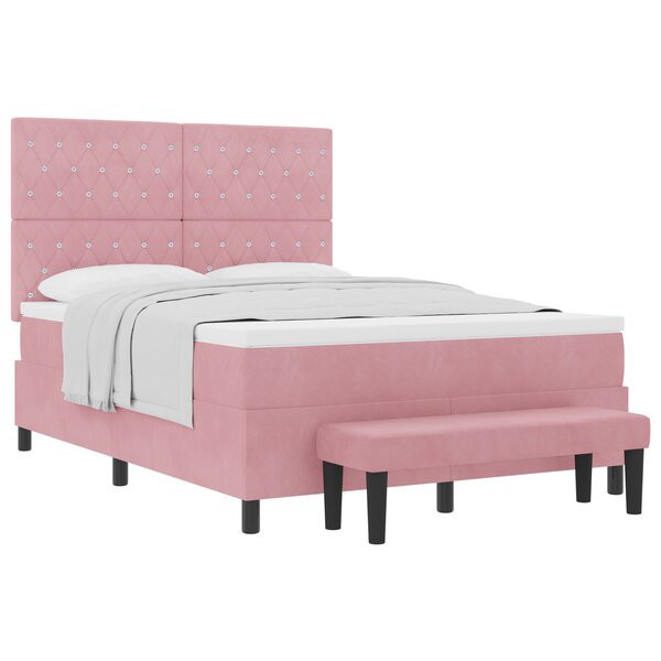 vidaXL Lit Box Spring avec Matelas & Banc Rose 160x200 cm Velours