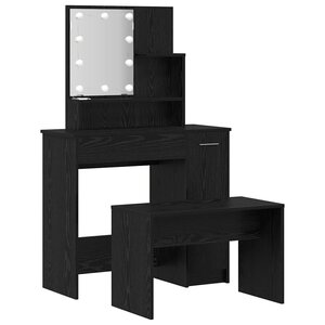 vidaXL Ensemble de table de maquillage LED avec porte 2 Pièces Chêne noir