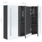 vidaXL Armoire de salle de bain à miroir LED 89x14x62 cm Gris