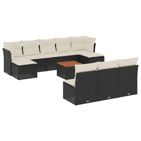 vidaXL Salon de jardin 11 Pièces avec coussins noir résine tressée