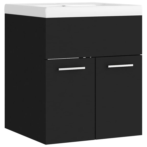 vidaXL Armoire d'évier avec lavabo intégré Noir Aggloméré