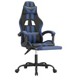 vidaXL Chaise de jeu pivotante et repose-pied Noir et bleu Similicuir