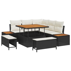 vidaXL Ensemble de canapé de jardin avec coussin 8 Pièces Noir et Crème