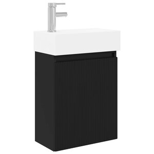 vidaXL Meuble de salle de bain avec robinet Noir 45 5 x 22 5 x 84 cm