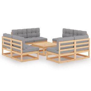 vidaXL Salon de jardin 9 Pièces avec coussins Bois de pin massif