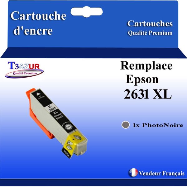 T3AZUR - Cartouche Compatible avec Epson XP510 XP520 XP600 XP605 XP610 XP615 XP620 XP625 XP700 XP710 XP720 XP800 XP810 XP820  Epson T2631 Photo Noire