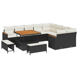 vidaXL Ensemble de canapé de jardin 12 Pièces Noir Poly rotin