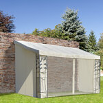 Pergola adossable dim. 4L x 3l x 2 7H m pavillon de jardin toile polyester haute densité moustiquaires crème structure métal époxy gris