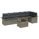vidaXL Ensemble de canapé de jardin avec coussin 7 Pièces Gris Poly rotin