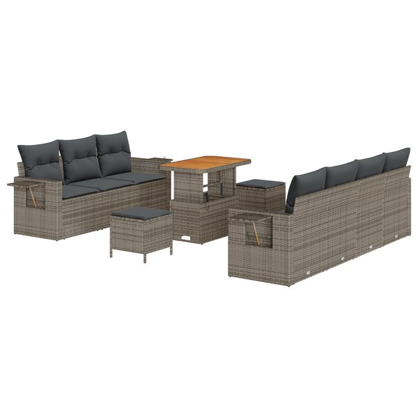 Ensemble de Canapé de Jardin 10 Pièces avec Coussins Gris en Poly Rotin Acacia