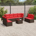 vidaXL Salon de jardin avec coussins 9 Pièces marron résine tressée