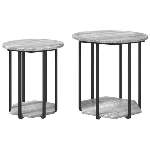 vidaXL Ensemble de tables d'appoint avec étagère 2 Pièces Gris