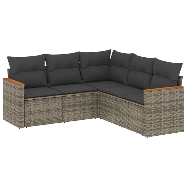 vidaXL Salon de jardin 5 Pièces avec coussins gris résine tressée
