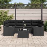 vidaXL Ensemble de canapé de jardin avec coussin 7 Pièces Noir