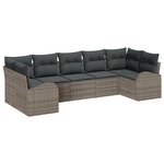 vidaXL Ensemble de Canapés de Jardin 7 Pièces avec Coussins Gris Poly Rattan