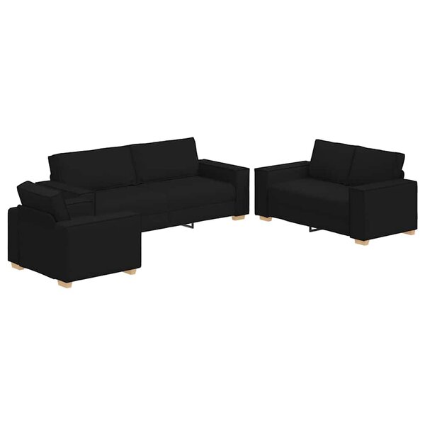 vidaXL Canapé 3 Pièces Noir 220 x 80 x 84 cm Tissu en lin mélangé
