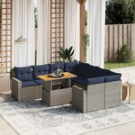 vidaXL Salon de jardin 9 Pièces avec coussins gris résine tressée