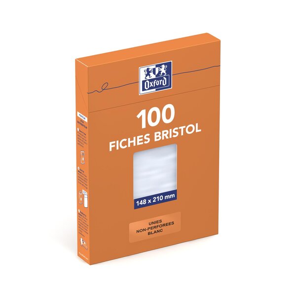 Étui de 100 fiches bristol 210 g A5 Blanc uni non perforées OXFORD