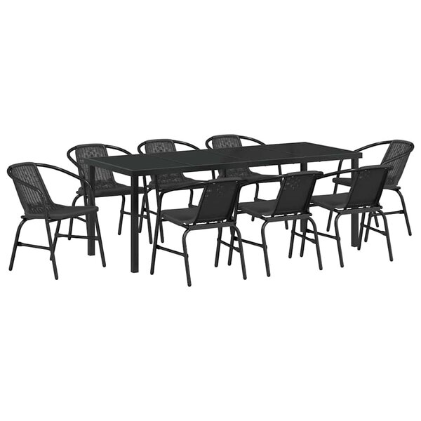 vidaXL Ensemble de salle à manger pour jardin 9 Pièces Noir