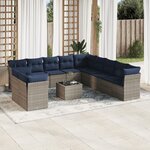 vidaXL Salon de jardin avec coussins 12 Pièces gris résine tressée