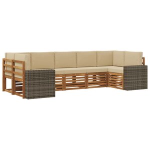 vidaXL Ensemble de canapé d'angle 7 Pièces Naturel et Beige Polyester
