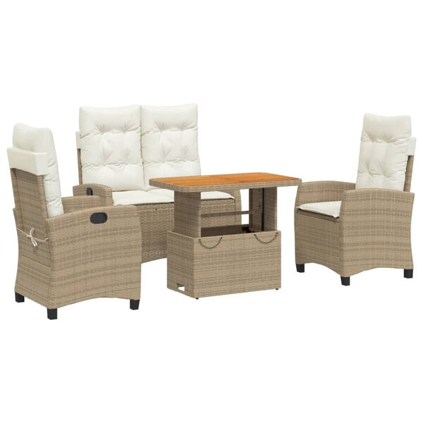 vidaXL Ensemble à manger de jardin coussins 4 Pièces beige résine tressée