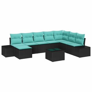 vidaXL Ensemble de canapé de jardin 8 Pièces Noir et turquoise polyrotin