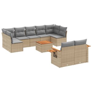 vidaXL Salon de jardin avec coussins 10 Pièces beige résine tressée