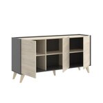 Buffet - Bois clair et graphite - Contemporain - 3 portes - NESS - L 155 x P 43 x H 75 cm