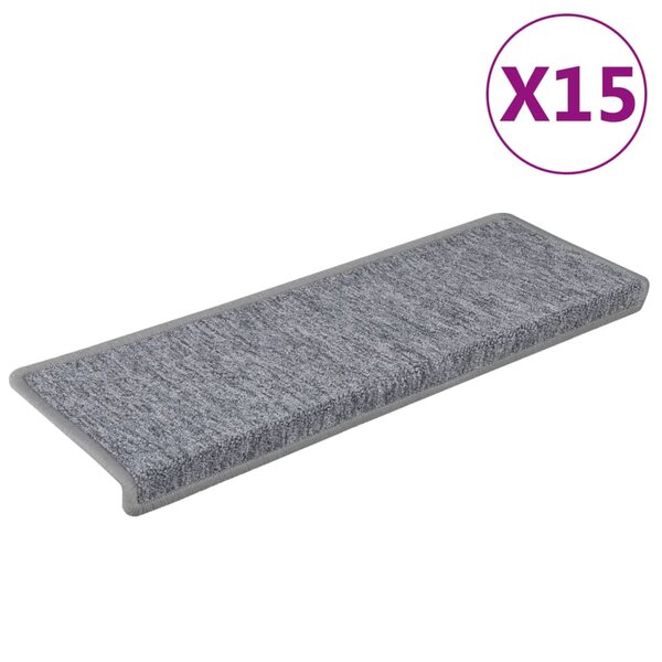 vidaXL Tapis d'escalier 15 pièces 65 x 21 x 4 cm Gris clair Bord rectangulaire