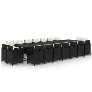 vidaXL Ensemble à manger de jardin coussins 19 Pièces Résine tressée Noir