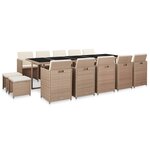 vidaXL Salon de jardin avec coussins 15 Pièces Résine tressée Beige
