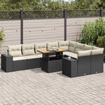 vidaXL Salon de jardin 10 Pièces avec coussins noir résine tressée acacia