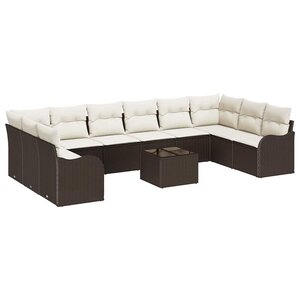 vidaXL Ensemble de canapé de jardin 11 Pièces Marron et blanc polyrotin