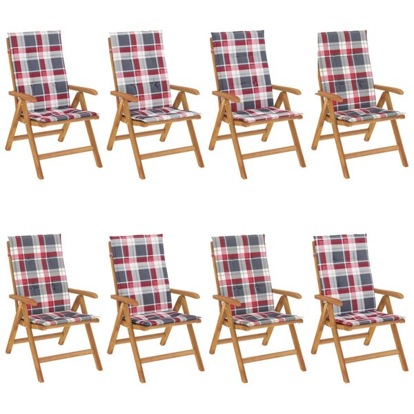 vidaXL Chaises de jardin inclinables et coussins lot de 8 teck solide