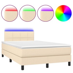 vidaXL Sommier à lattes de lit matelas et LED crème 120x190 cm tissu