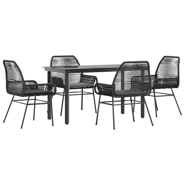 vidaXL Ensemble à manger de jardin et coussins 5 Pièces noir rotin verre