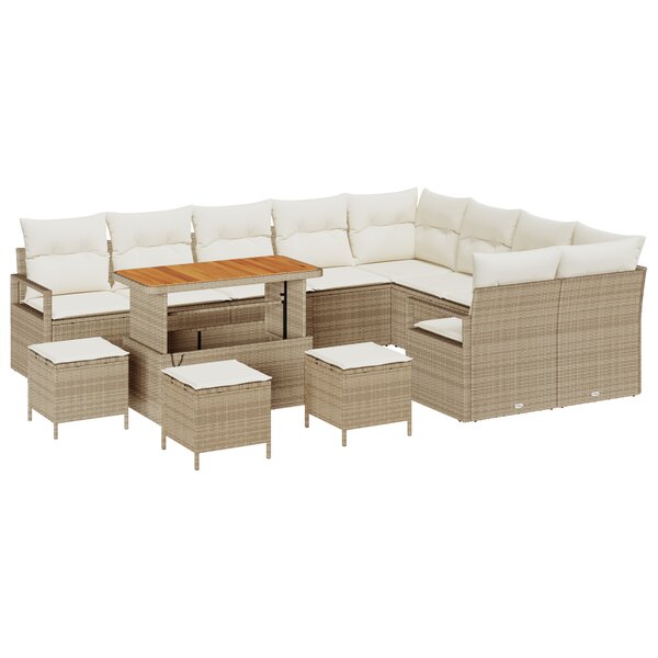 vidaXL Ensemble de canapé de jardin de 13 pièces avec coussins en rotin polybeige et acacia.