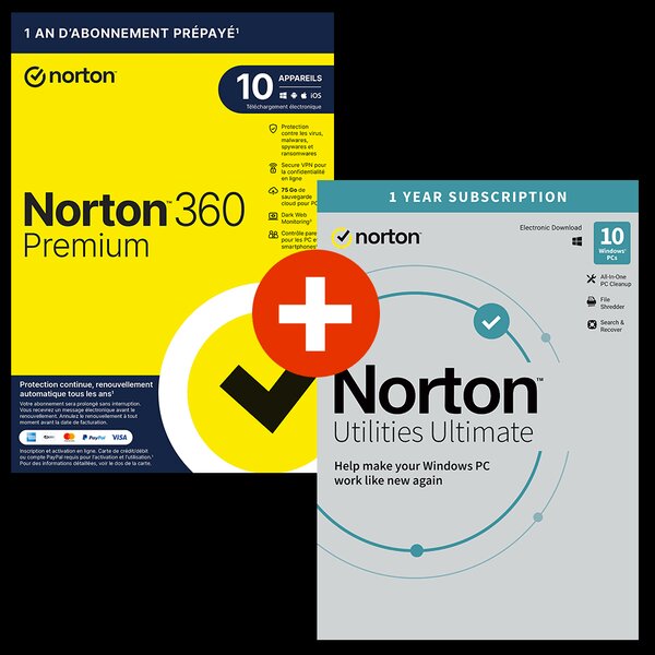 Norton 360 Premium - 10 appareils + Norton Utilities Ultimate - 75 Go - Abonnement 1 an