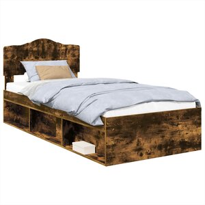 vidaXL Cadre de lit Chêne fumé 90 x 200 cm Bois de pin massif