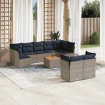 vidaXL Salon de jardin 10 Pièces avec coussins gris résine tressée
